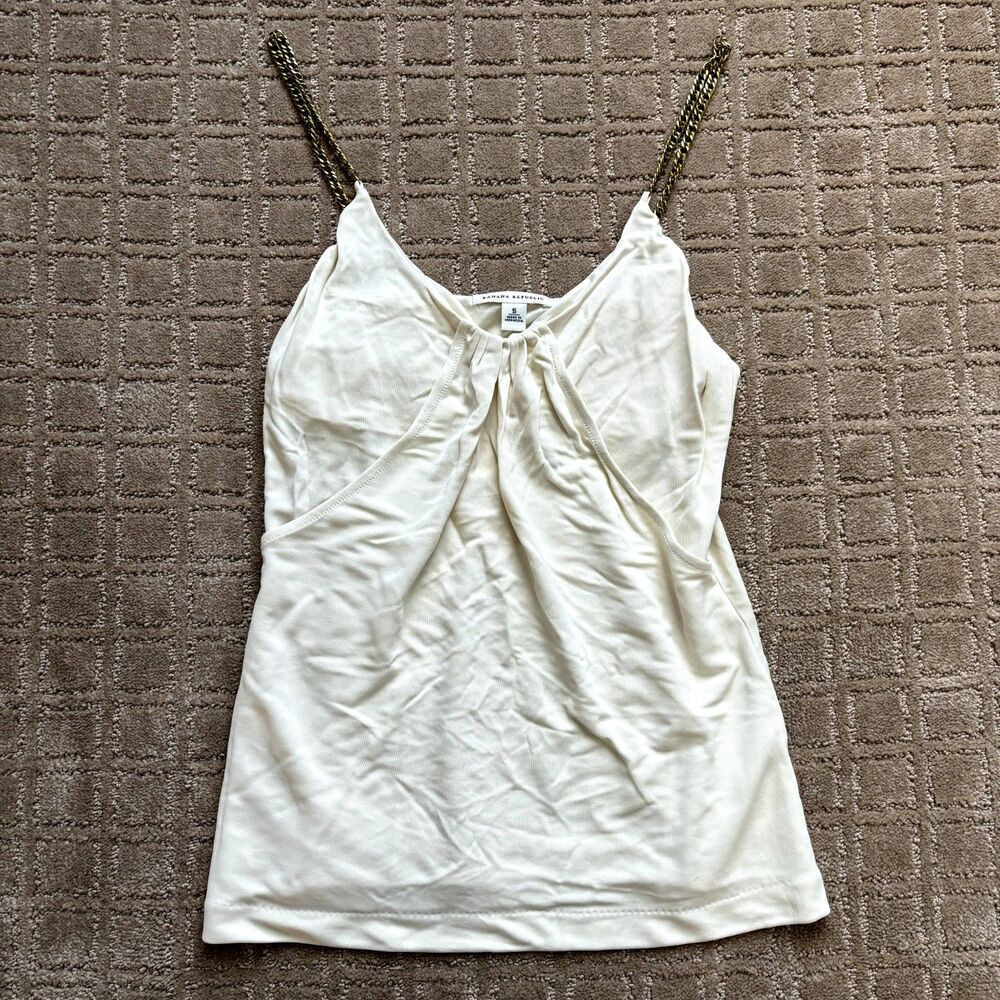 Banana Republic VTG Babydoll Tank Top Womens S Chain Strap Off White Y2K Stretch